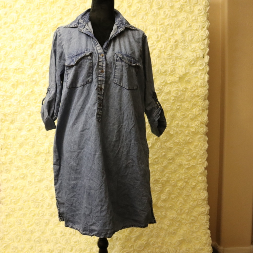 Speed Control Denim Blue Midi Shirt Dress